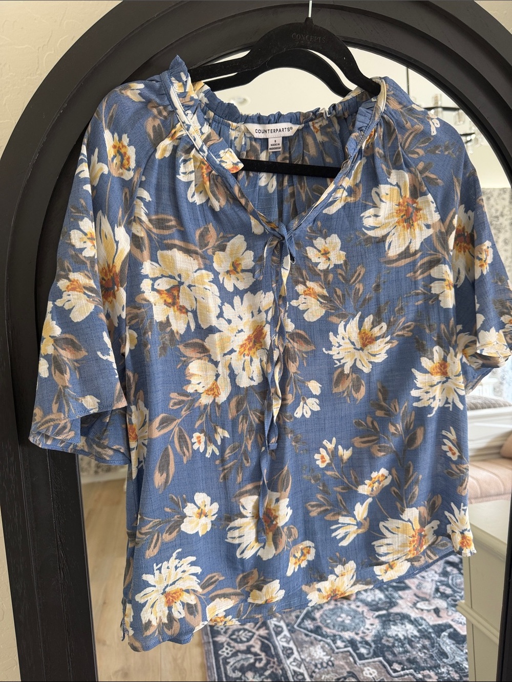 Counterparts Blue Floral Tie-Neck Blouse